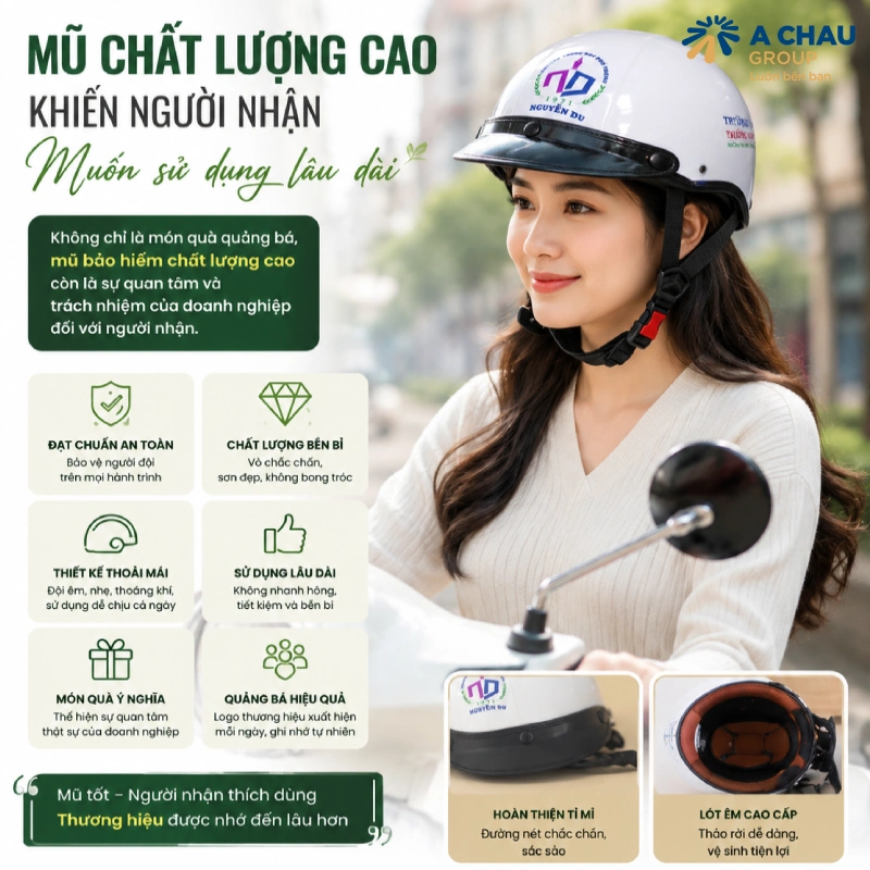 Vì sao nên chọn nón bảo hiểm in logo đạt chuẩn chất lượng? 2 Nón bảo hiểm in logo đạt chuẩn giúp người nhận muốn sử dụng lâu dài
