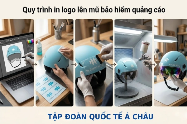 Quy trình in logo lên mũ bảo hiểm quảng cáo như thế nào?
