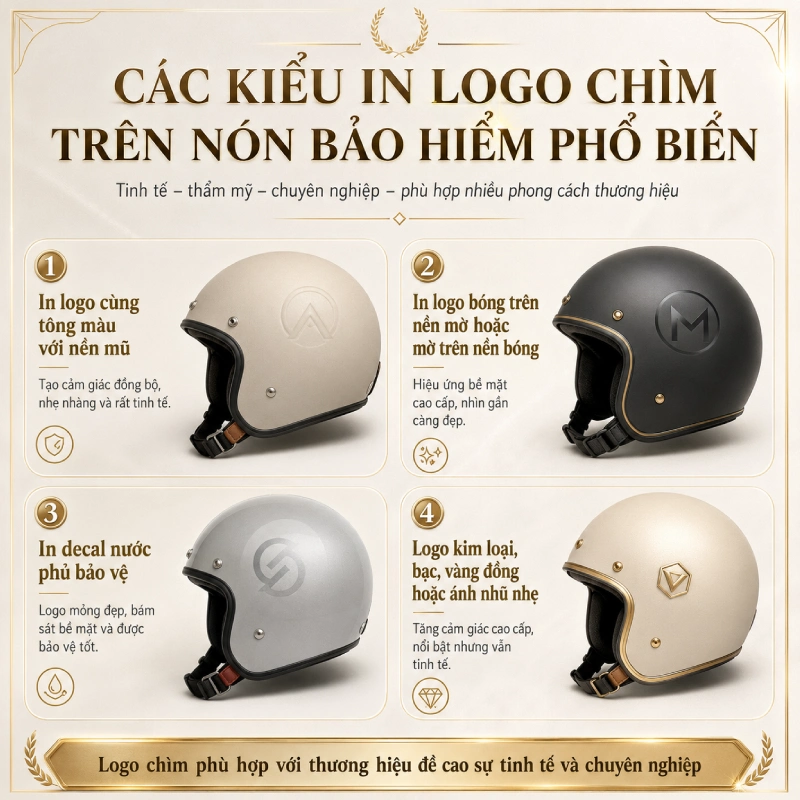Các kiểu in logo chìm trên nón bảo hiểm phổ biến