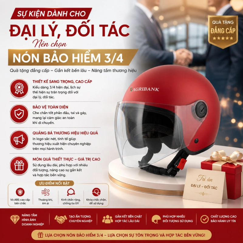 Nón bảo hiểm in logo cho sự kiện dành cho đại lý, đối tác: nên chọn nón bảo hiểm 3/4