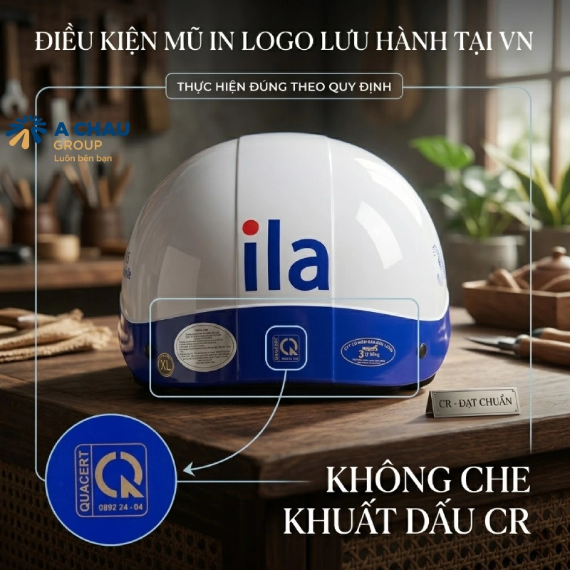 Mũ bảo hiểm in logo có được phép lưu hành không? Logo không được che khuất dấu cr hoặc nội dung bắt buộc