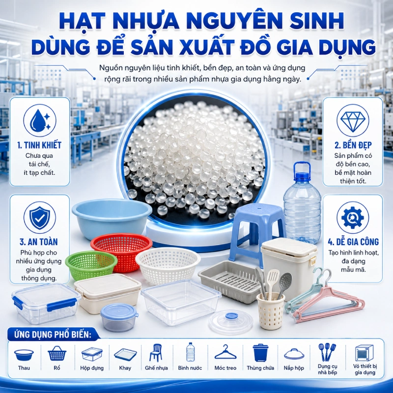 Hạt nhựa nguyên sinh dùng để làm gì? Dùng sản xuất đồ gia dụng