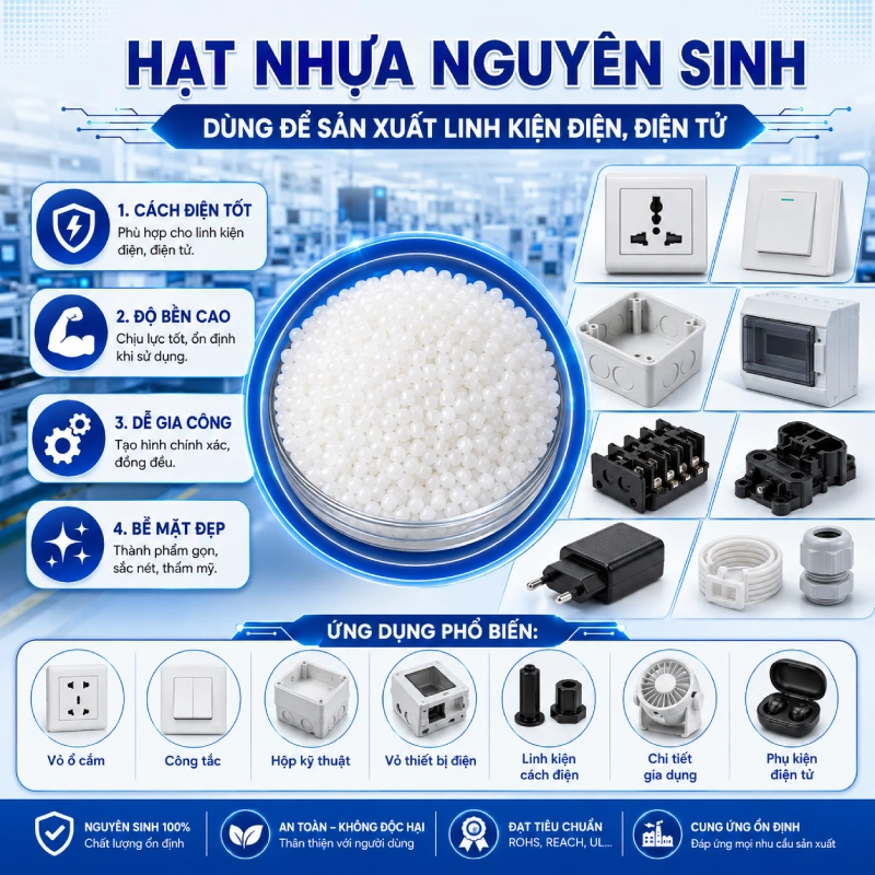 Hạt nhựa nguyên sinh dùng để làm gì? Dùng để sản xuất linh kiện điện, điện tử
