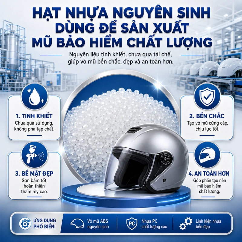 Hạt nhựa nguyên sinh dùng để làm gì? Dùng sản xuất mũ bảo hiểm chất lượng
