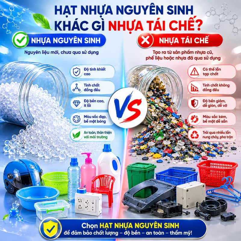 Hạt nhựa nguyên sinh khác gì nhựa tái chế?