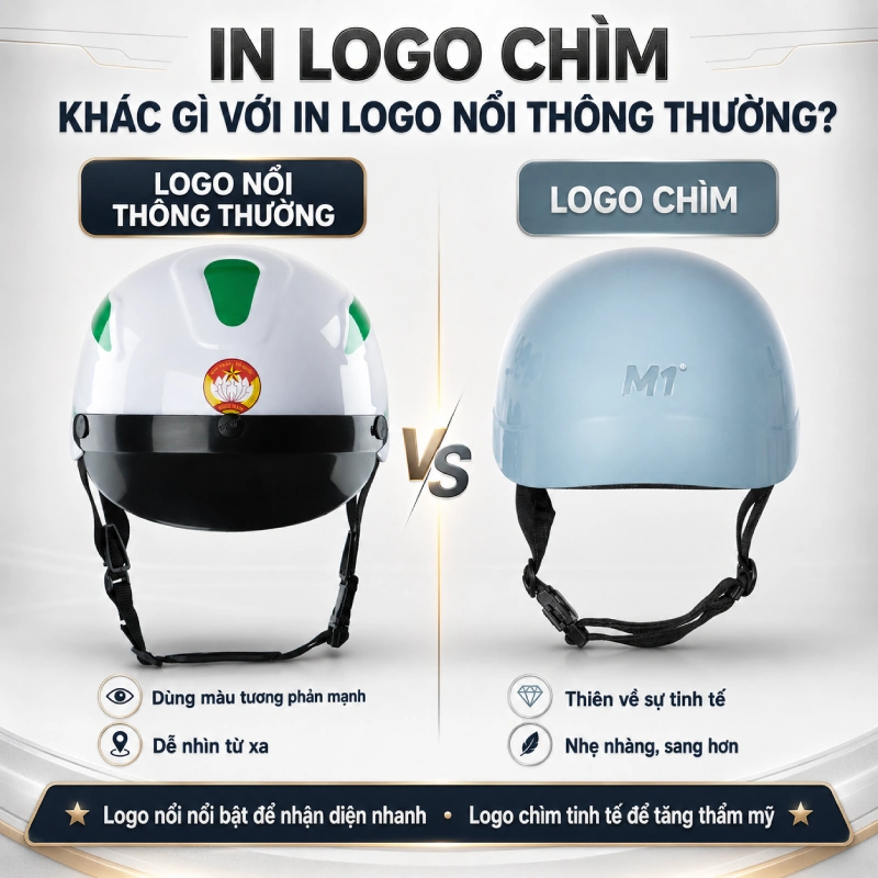 In logo chìm trên nón bảo hiểm khác gì với in logo nổi thông thường?