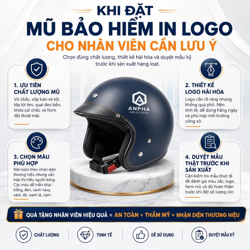 Khi đặt mũ bảo hiểm in logo cho nhân viên cần lưu ý gì?