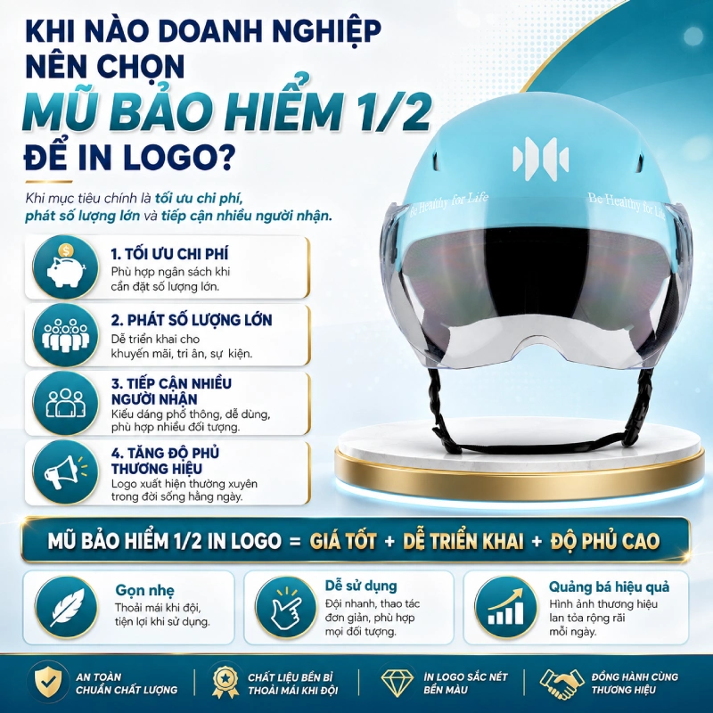 Khi nào doanh nghiệp nên chọn mũ bảo hiểm 1/2 để in logo?