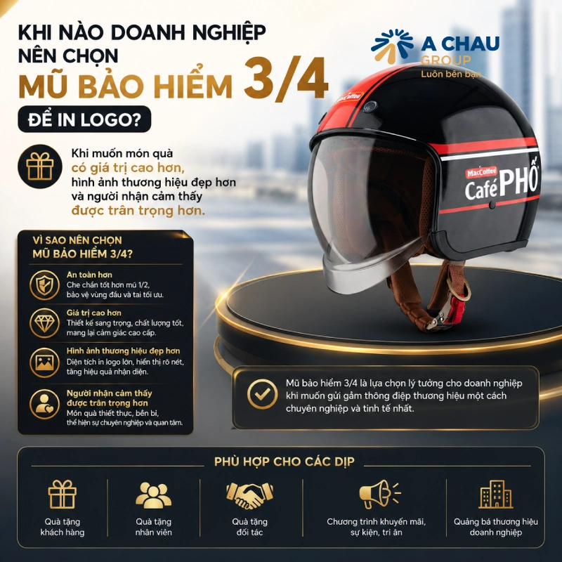 Khi nào doanh nghiệp nên chọn mũ bảo hiểm 3/4 để in logo?