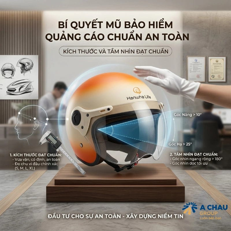 Điều kiện để mũ bảo hiểm in logo đạt chuẩn QCVN là gì? là Kích thước và tầm nhìn phải đạt chuẩn