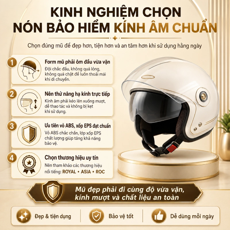 Kinh nghiệm mua nón bảo hiểm kính âm chuẩn