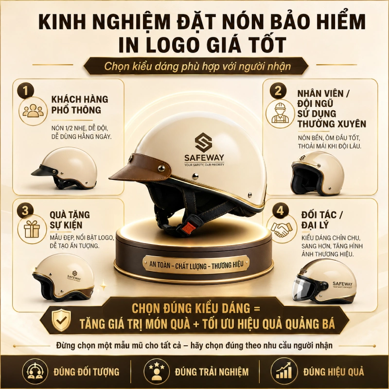 Kinh nghiệm đặt nón bảo hiểm in logo giá tốt là Chọn kiểu dáng phù hợp với người nhận