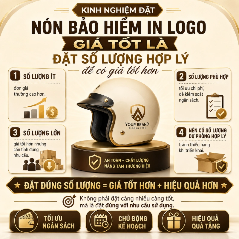 Kinh nghiệm đặt nón bảo hiểm in logo giá tốt là Đặt số lượng hợp lý để có giá tốt hơn