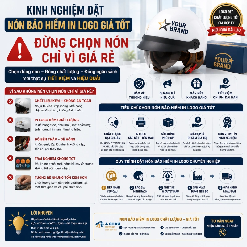 Kinh nghiệm đặt nón bảo hiểm in logo giá tốt là Đừng chọn nón chỉ vì giá rẻ