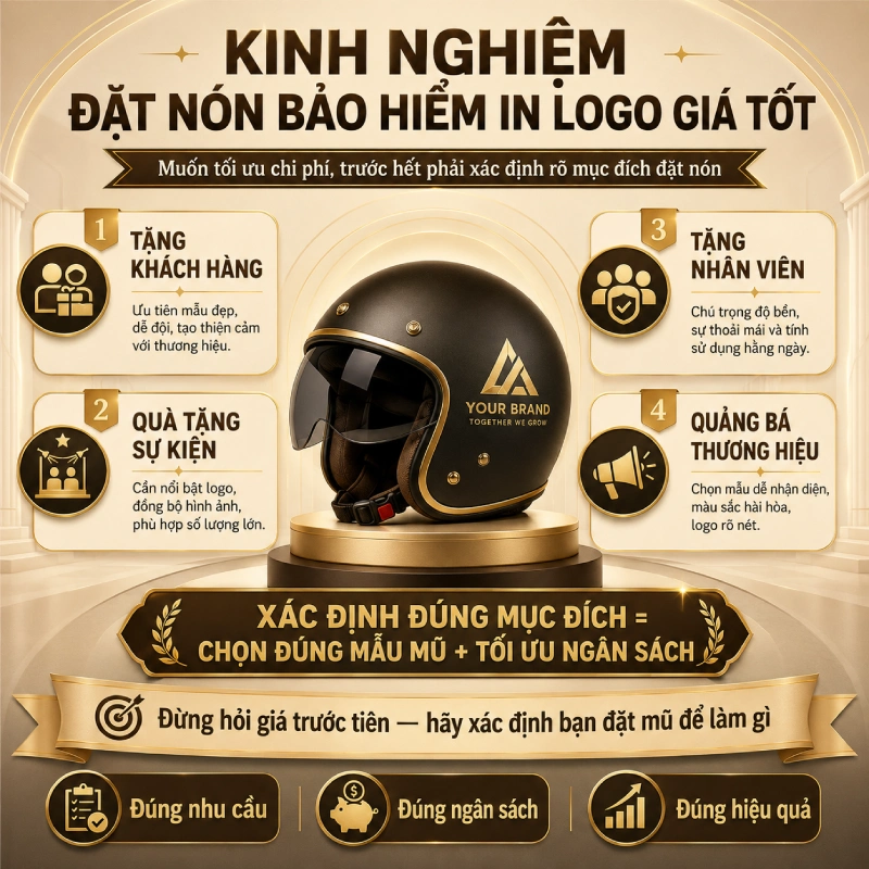 Kinh nghiệm đặt nón bảo hiểm in logo giá tốt là phải xác định rõ mục đích
