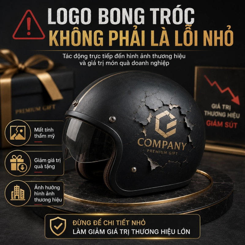 Logo in trên mũ bảo hiểm bị bong tróc không phải là lỗi nhỏ
