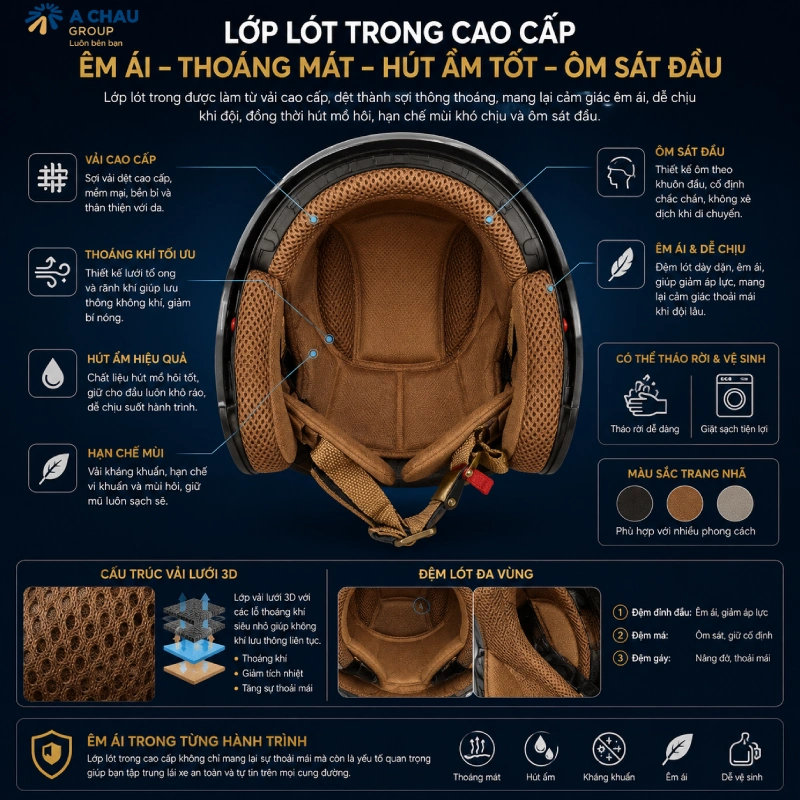 Cách phân biệt mũ bảo hiểm đạt chuẩn với mũ bảo hiểm thời trang 13 Lớp lót thoáng khí, êm ái