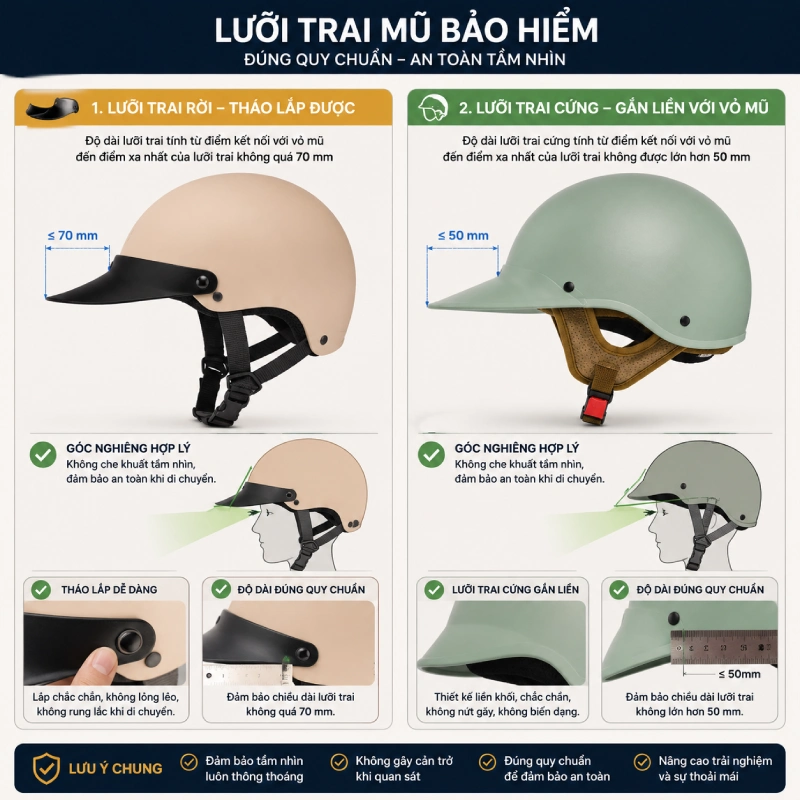 Cách phân biệt mũ bảo hiểm đạt chuẩn với mũ bảo hiểm thời trang 15 Lưỡi trai quy chuẩn