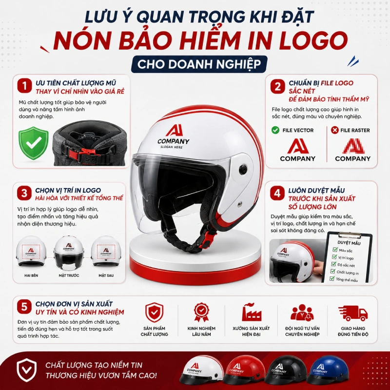 Lưu ý quan trọng khi đặt nón bảo hiểm in logo cho doanh nghiệp