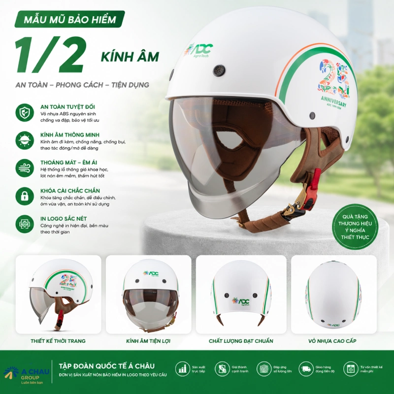 Nón bảo hiểm in logo loại 1/2 kính âm