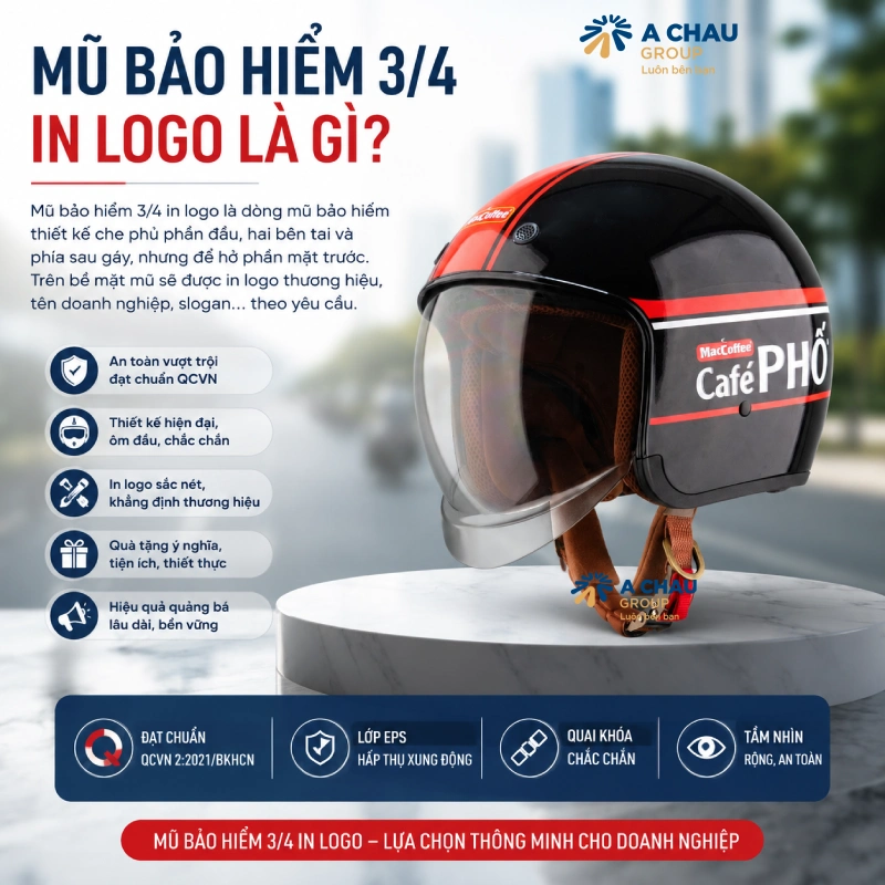 Mũ bảo hiểm 3/4 in logo là gì?
