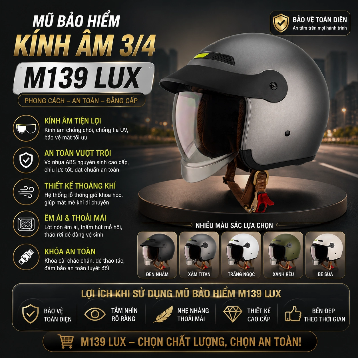Mũ bảo hiểm kính âm Royal M139 LUX