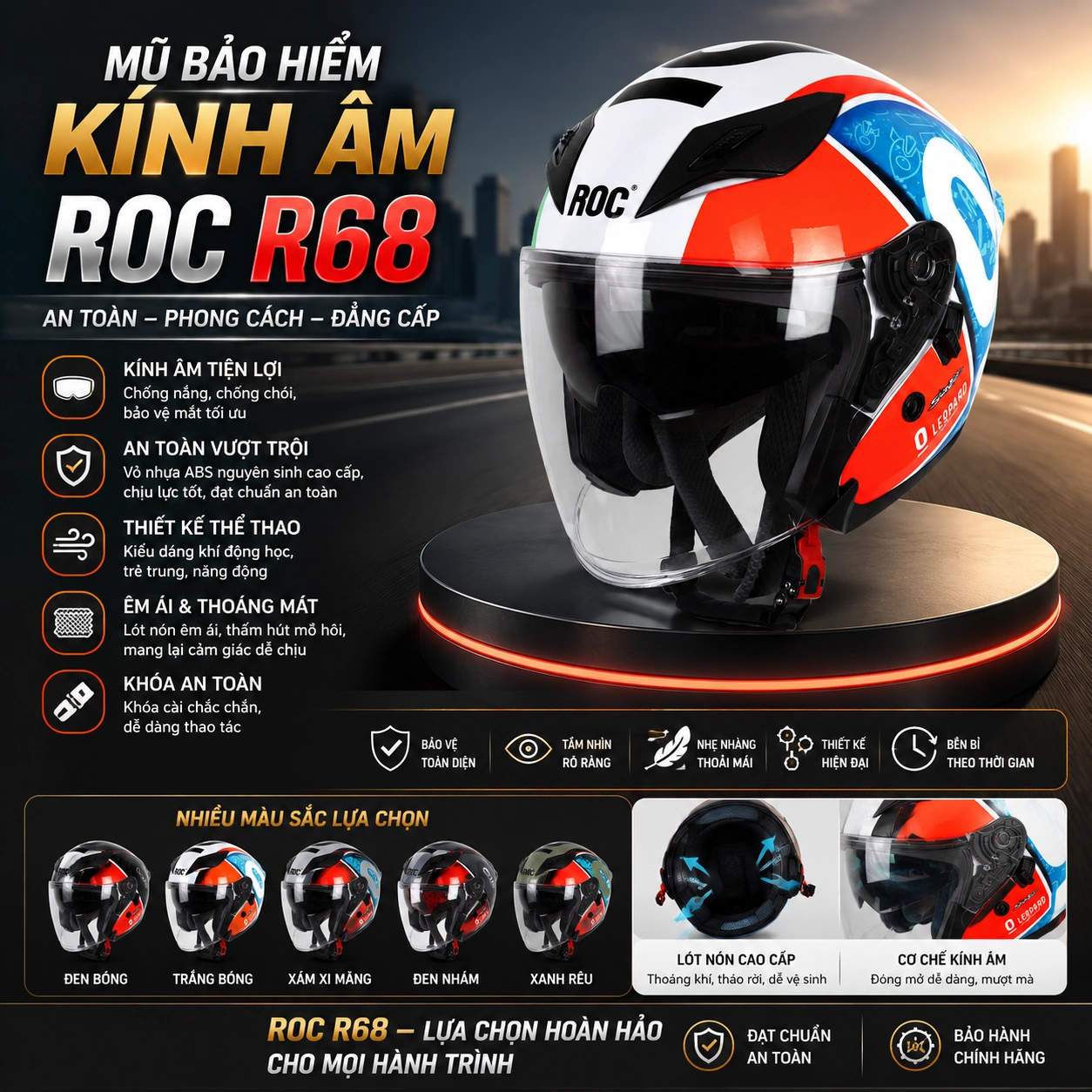 Nón abor hiểm kính âm ROC R68