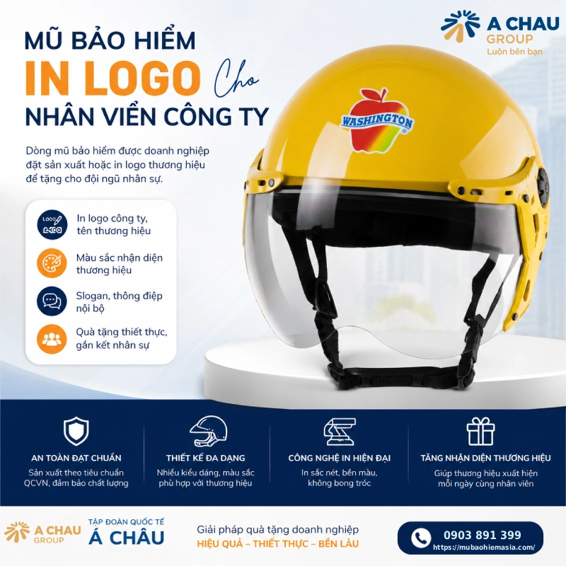 Mũ bảo hiểm in logo cho nhân viên công ty là dòng mũ bảo hiểm được doanh nghiệp đặt sản xuất hoặc in logo thương hiệu để tặng cho đội ngũ nhân sự
