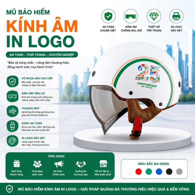 Mũ bảo hiểm kính âm in logo