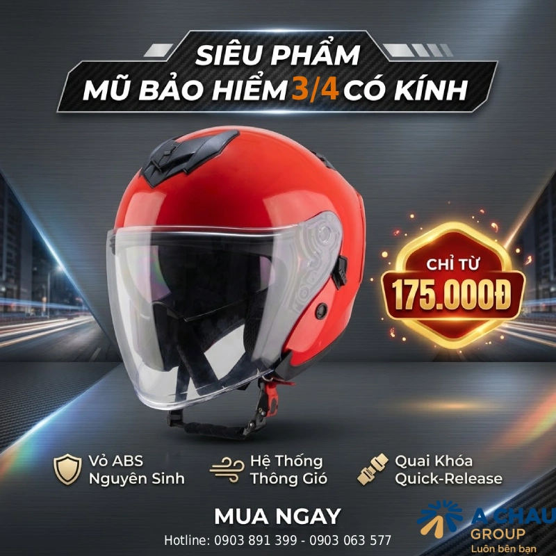 Mũ bảo hiểm quảng cáo có kính giá bao nhiêu?  Dòng mũ 3/4 có kính chỉ từ 175.000