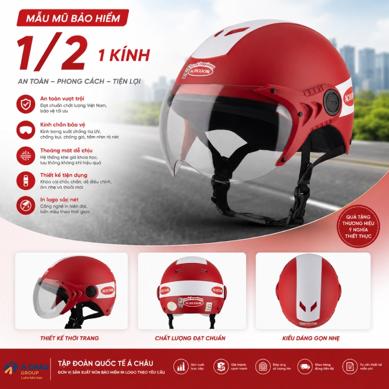 Nón bảo hiểm in logo dòng 1/2 có kính
