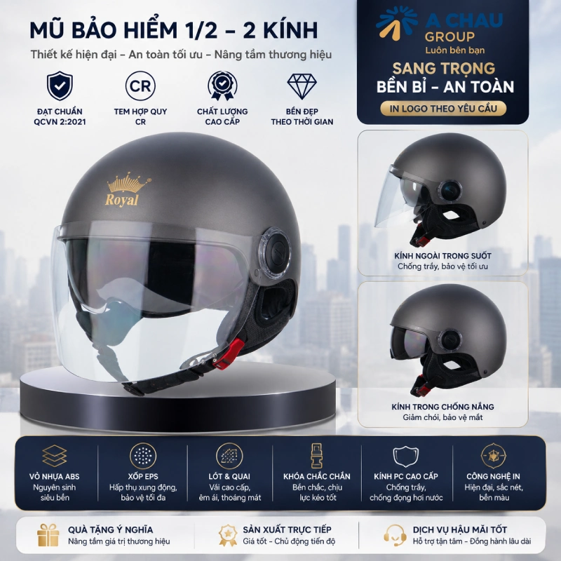 Nón bảo hiểm in logo loại 1/2 2 kính