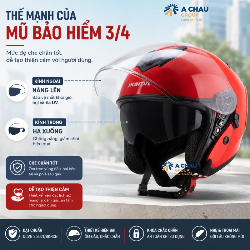 Mũ bảo hiểm 3/4 in logo Mức độ che chắn tốt, dễ tạo thiện cảm với người dùng
