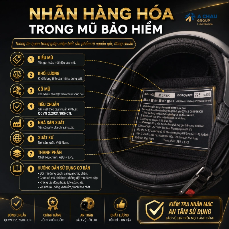 Cách phân biệt mũ bảo hiểm đạt chuẩn với mũ bảo hiểm thời trang 18 Nhãn hàng trên mũ bảo hiểm