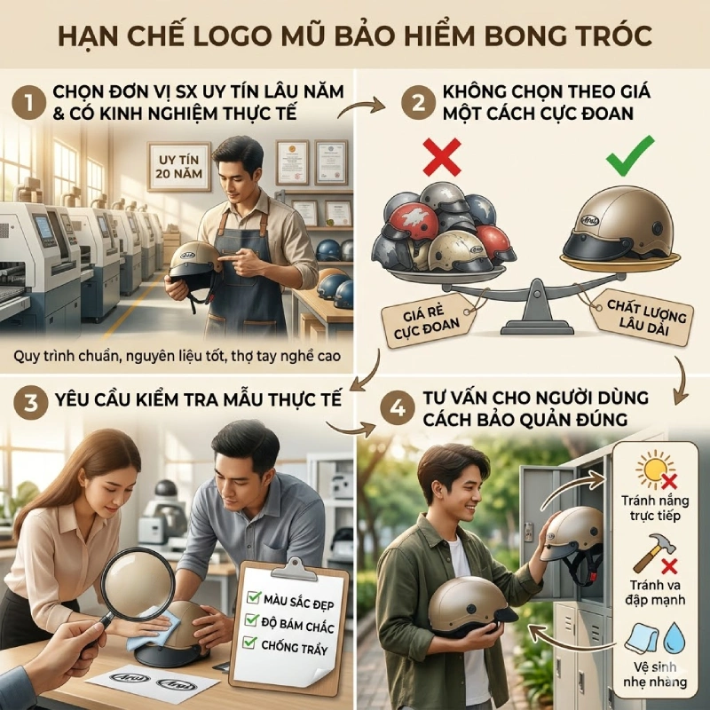 Làm sao để hạn chế logo in trên mũ bảo hiểm bị bong tróc?