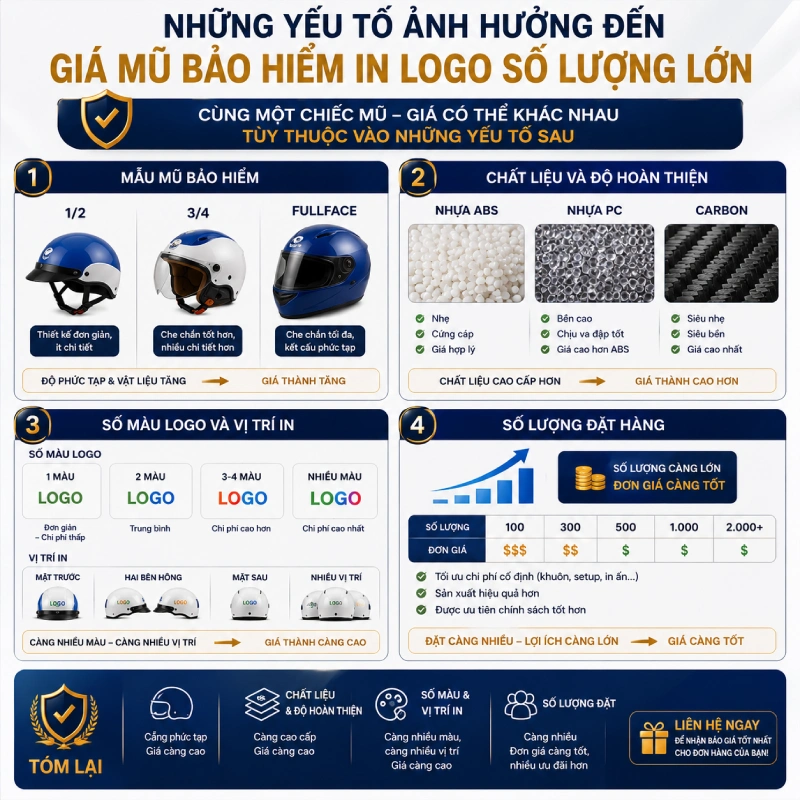 Những yếu tố ảnh hưởng đến giá mũ bảo hiểm in logo số lượng lớn