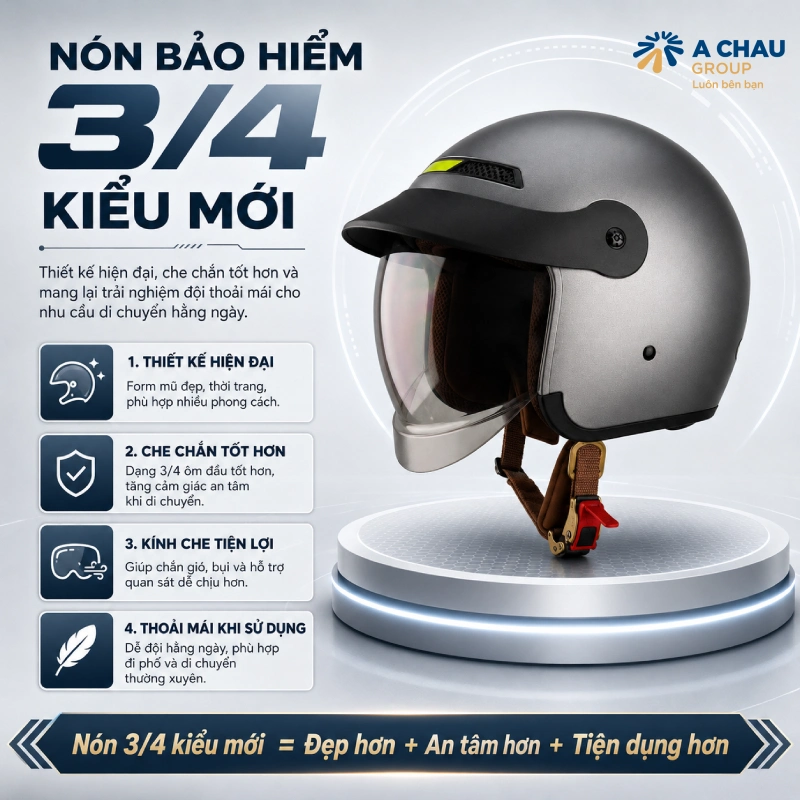 Nón bảo hiểm kiểu mới là gì? Gồm những loại nào? 5 Nón bảo hiểm 3/4 kiểu mới