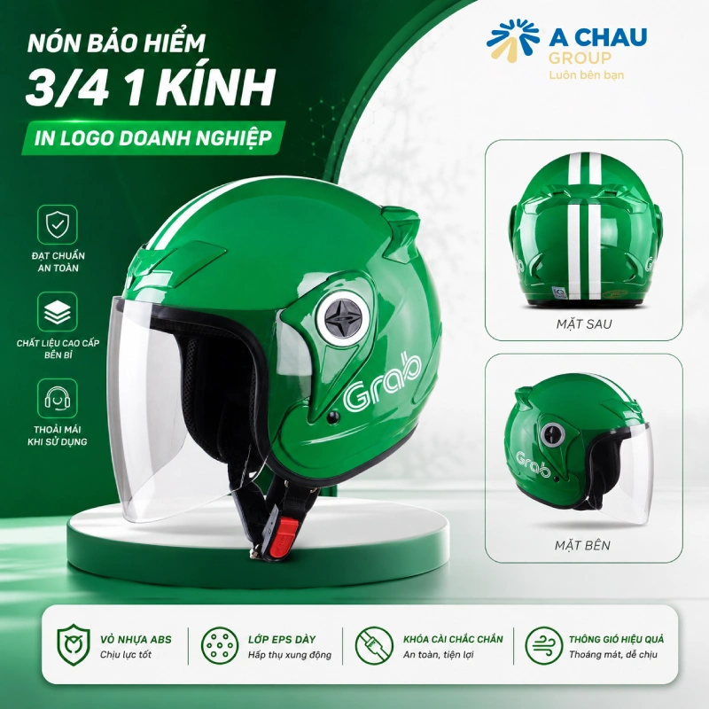 Nón bảo hiểm in logo loại 3/4 1 kính