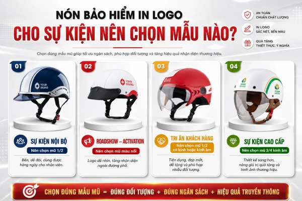 Nón bảo hiểm in logo cho sự kiện nên chọn mẫu nào?