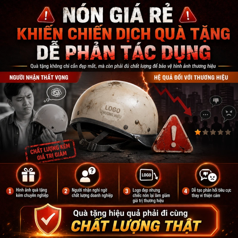 Có nên đặt nón bảo hiểm in logo giá rẻ? 4 Nón bảo hiểm in logo giá rẻ khiến chiến dịch quà tặng dễ phản tác dụng