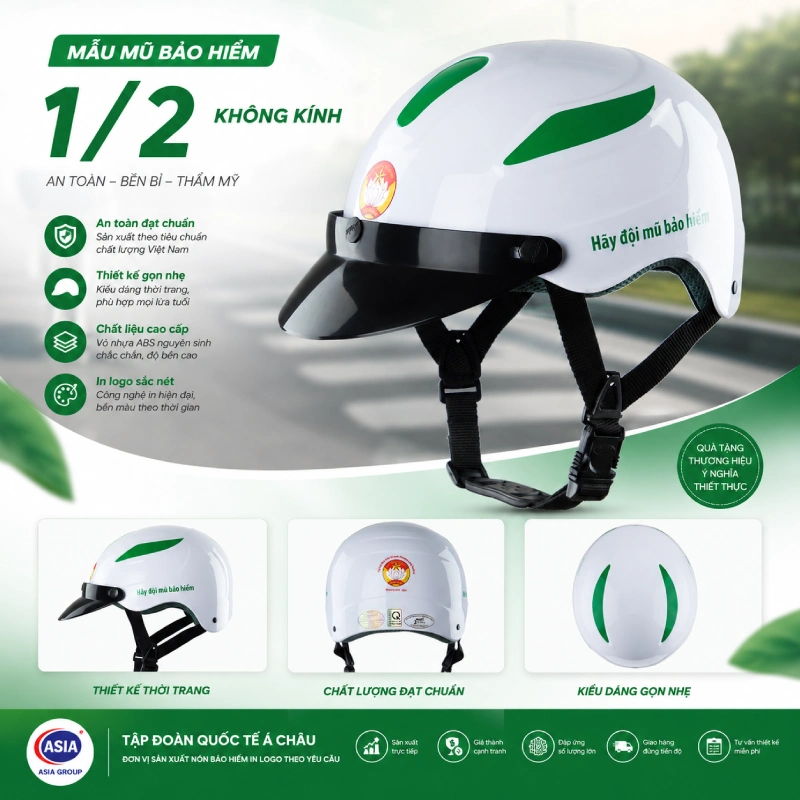 Nón bảo hiểm in logo dòng 1/2 không kính