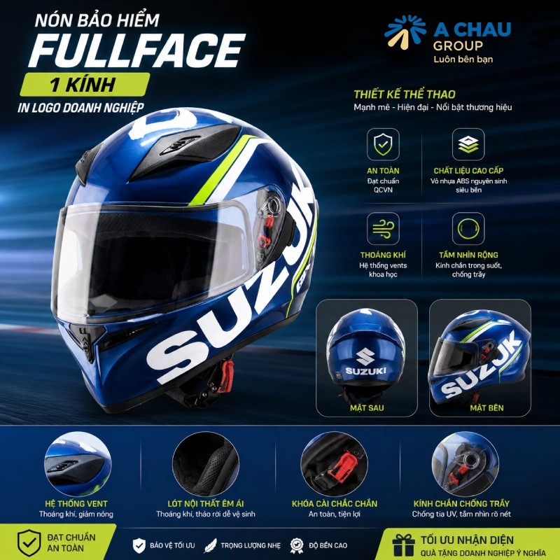 Nón bảo hiểm in logo fullface 1 kính