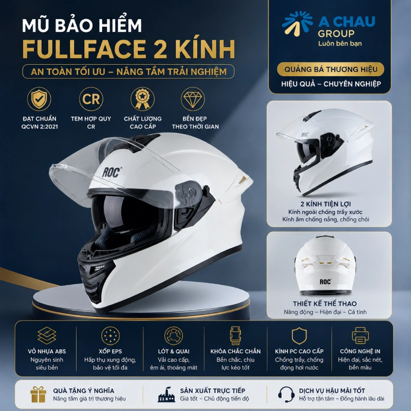 Nón bảo hiểm in logo fullface 2 kính
