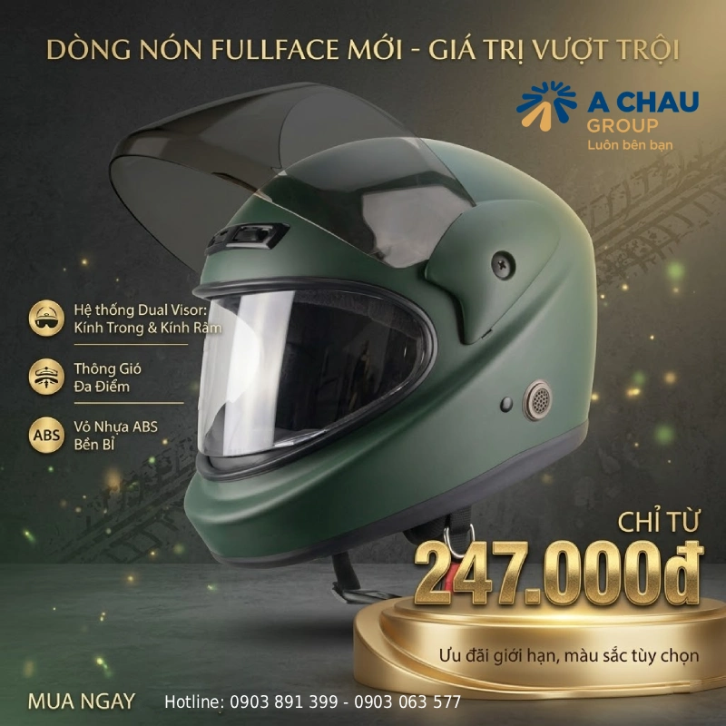 Mũ bảo hiểm quảng cáo có kính giá bao nhiêu?  Dòng nón fullface chỉ từ 247.000