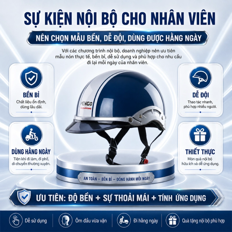 Nón bảo hiểm in logo cho sự kiện nội bộ cho nhân viên: nên chọn mẫu bền, dễ đội, dùng được hằng ngày