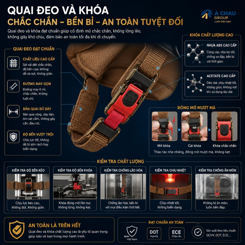Cách phân biệt mũ bảo hiểm đạt chuẩn với mũ bảo hiểm thời trang 14 Quai đeo và khóa chắc chắn