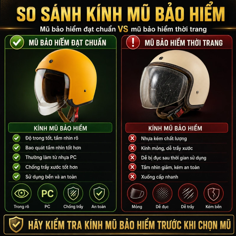 Cách phân biệt mũ bảo hiểm đạt chuẩn với mũ bảo hiểm thời trang 7 so sánh giữa mũ mũ bảo hiểm đạt chuẩn với mũ bảo hiểm thời trang