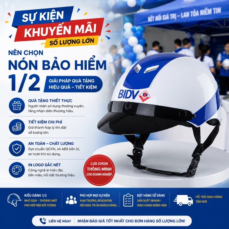Nón bảo hiểm in logo cho sự kiện khuyến mãi nên chọn mẫu 1/2