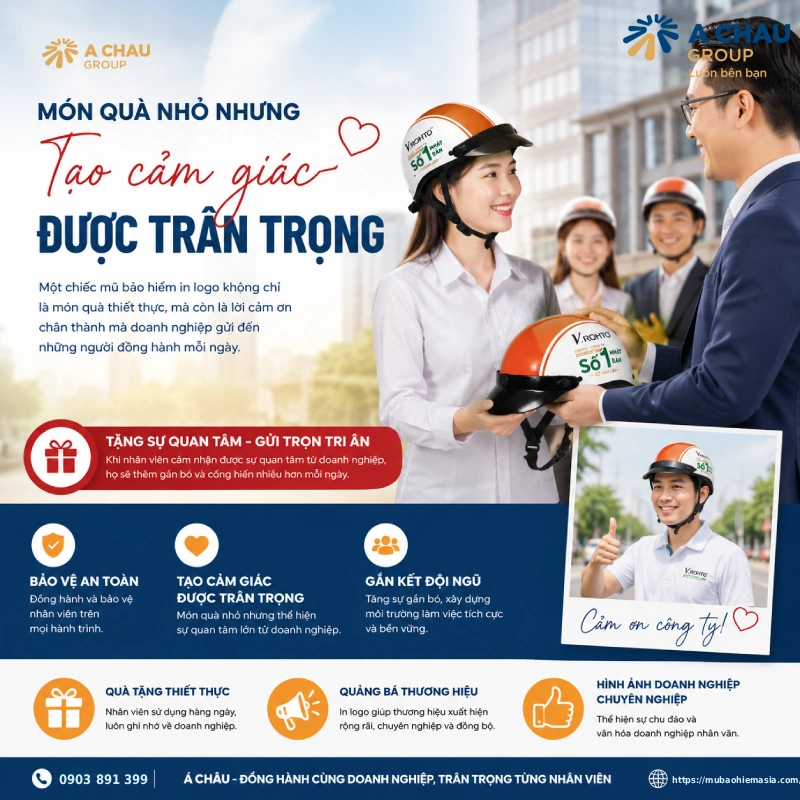 Doanh nghiệp nên tặng mũ bảo hiểm in logo cho nhân viên vì Món quà nhỏ nhưng tạo cảm giác được trân trọng