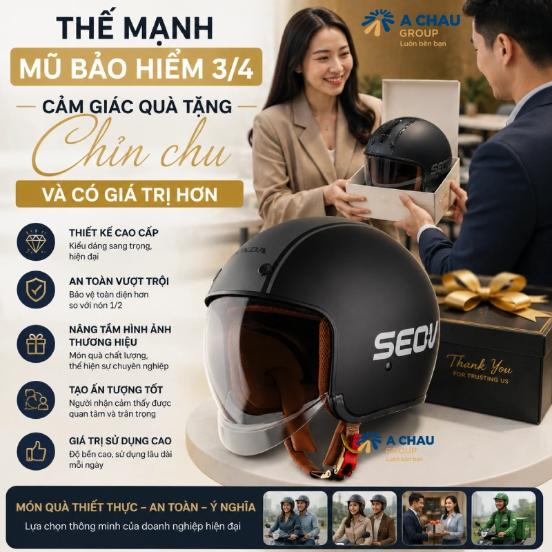 Thế mạnh mũ bảo hiểm 3/4 in logo là Cảm giác quà tặng chỉn chu và có giá trị hơn